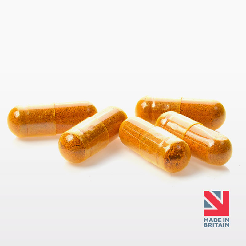 Yellow capsules on a white background with 'Made in Britain' logo.