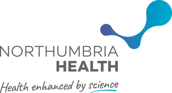 Northumbria Health logo with a blue molecular structure on a white background