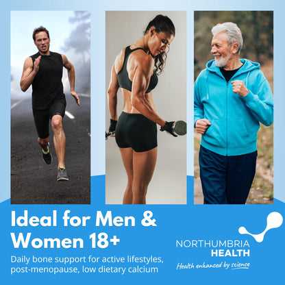 Active adults and seniors exercising, promoting Total Bone support for men and women.